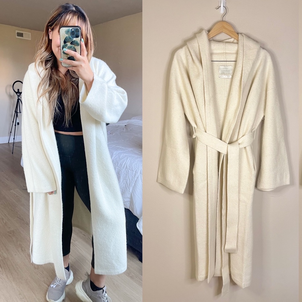 Lauren Manoogian | BRAND NEW! RARE Long Belted Hoodie Alpaca Cardigan In Ivory
